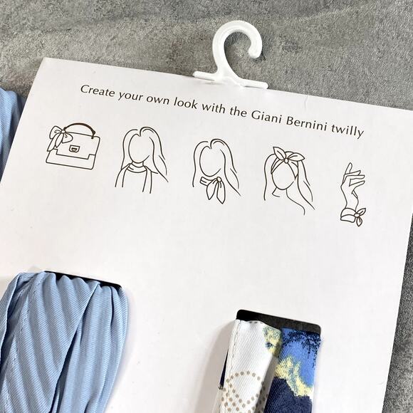 GIANI BERNINI Women's Neutral Blue Logo Floral & Solid Twin Set Twilly Scarves - Picture 9 of 10